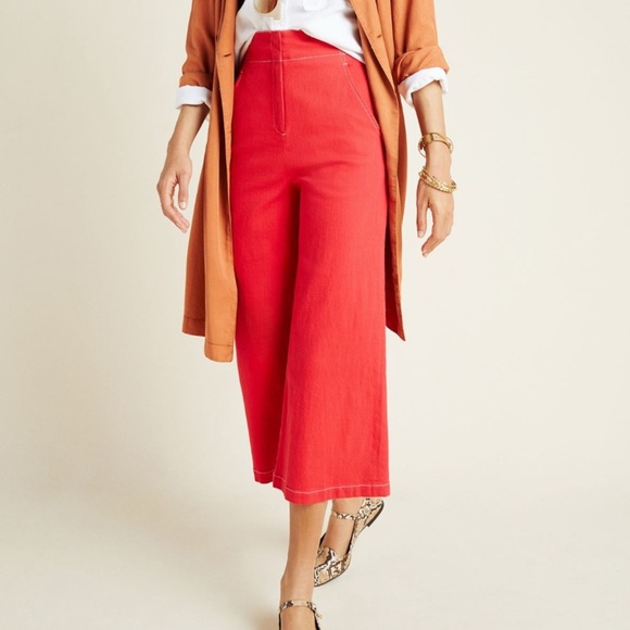Anthropologie ASTR Nixon Cropped Wide-Leg Strawberry Red L Casual Elegant - Picture 1 of 12